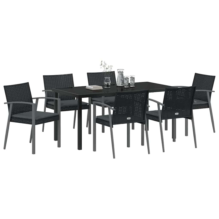 Set da pranzo da giardino  con 7 pezzi e cuscini in rattan sintetico nero. 3379069