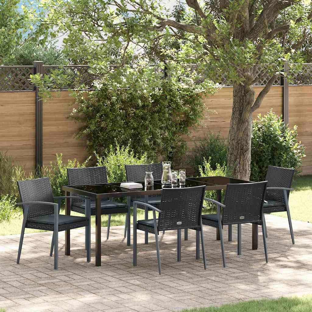 Set da Pranzo per Giardino 7 pcs Nero Poly Rattan 3379070