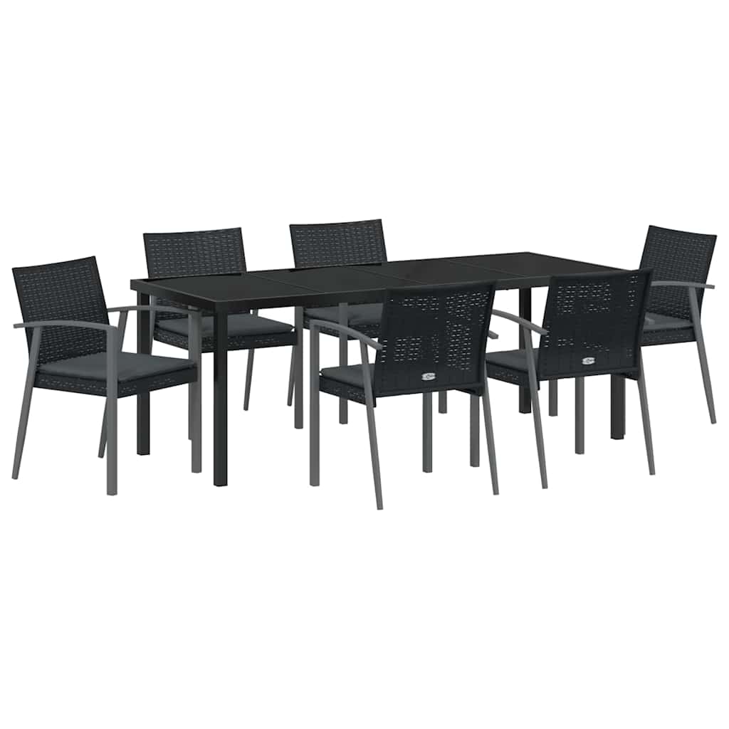 Set da Pranzo per Giardino 7 pcs Nero Poly Rattan 3379070