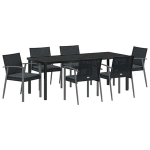 Set da Pranzo per Giardino 7 pcs Nero Poly Rattan 3379070