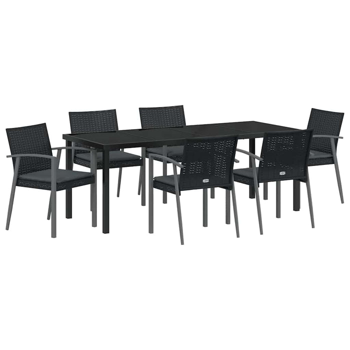 Set da Pranzo per Giardino 7 pcs Nero Poly Rattan 3379070