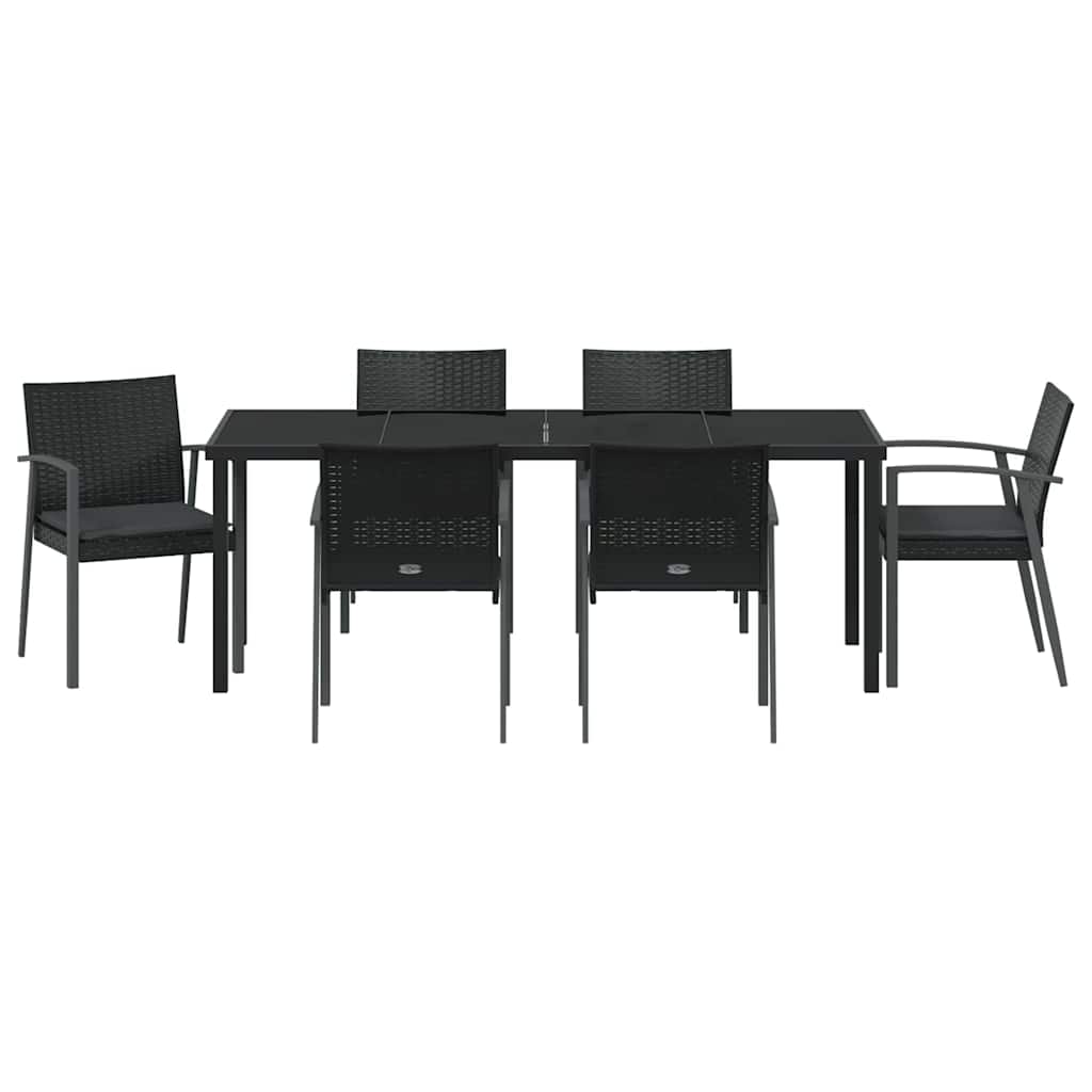 Set da Pranzo per Giardino 7 pcs Nero Poly Rattan 3379070