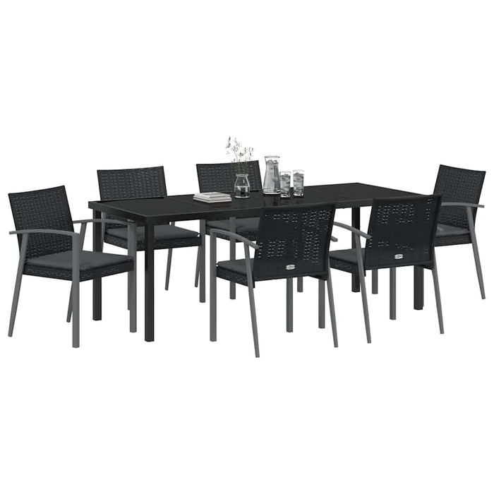 Set da Pranzo per Giardino 7 pcs Nero Poly Rattan 3379070