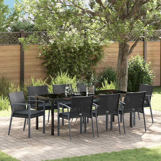 Set da Pranzo per Giardino 9 pcs Nero Poly Rattan 3379071