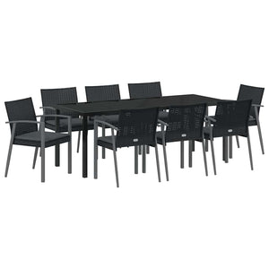 Set da Pranzo per Giardino 9 pcs Nero Poly Rattan 3379071