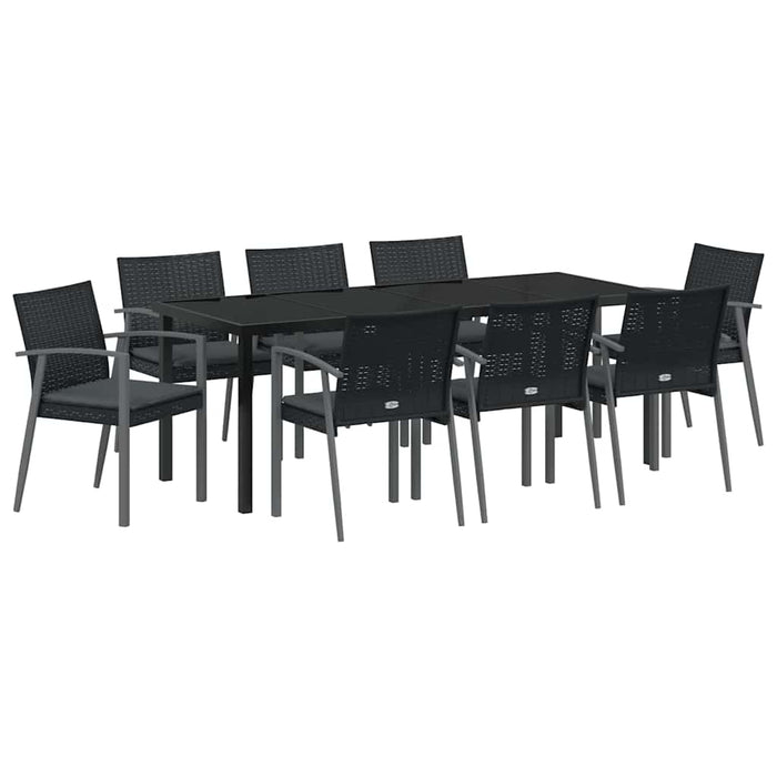 Set da Pranzo per Giardino 9 pcs Nero Poly Rattan 3379071