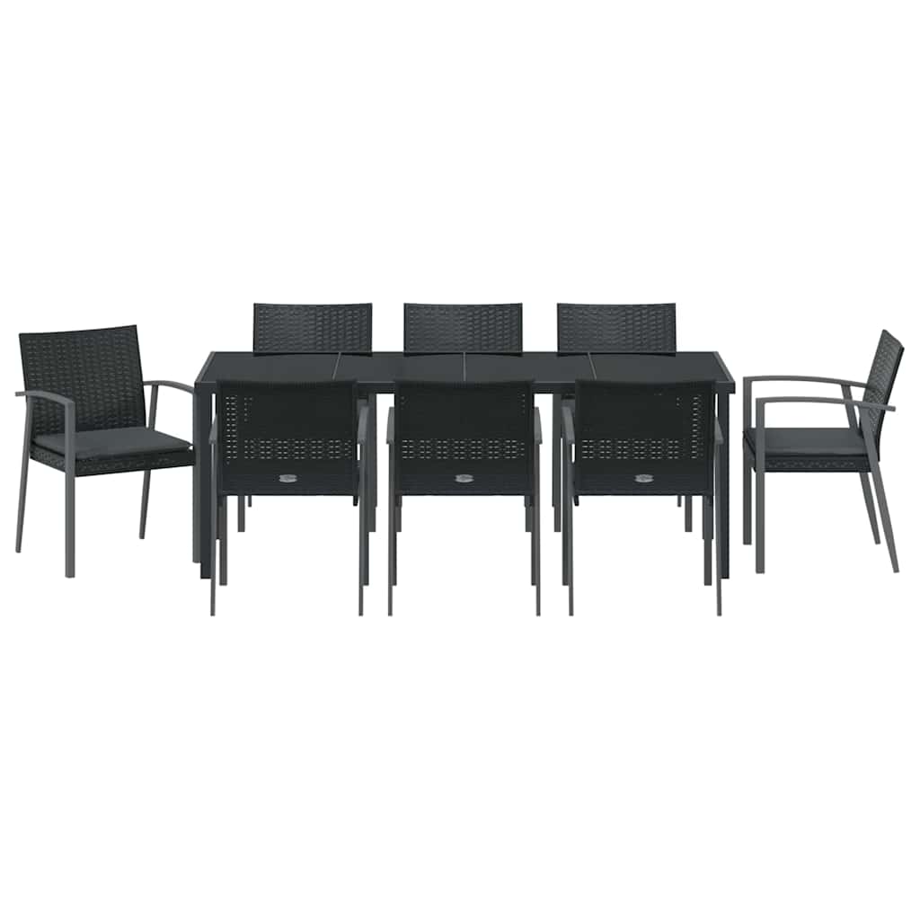 Set da Pranzo per Giardino 9 pcs Nero Poly Rattan 3379071
