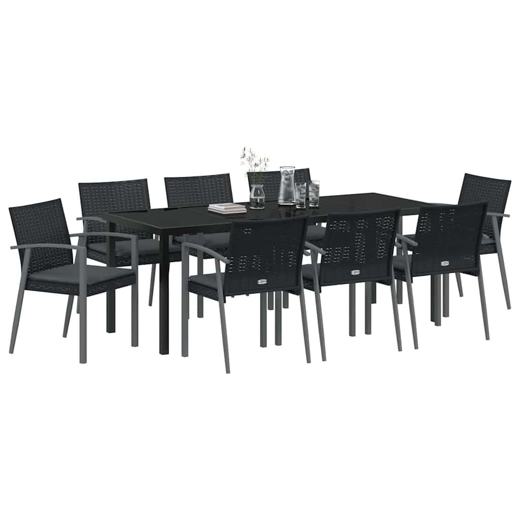 Set da Pranzo per Giardino 9 pcs Nero Poly Rattan 3379071