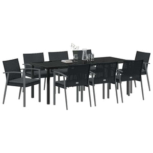 Set da Pranzo per Giardino 9 pcs Nero Poly Rattan 3379071