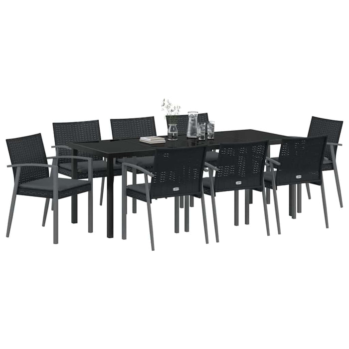 Set da Pranzo per Giardino 9 pcs Nero Poly Rattan 3379071