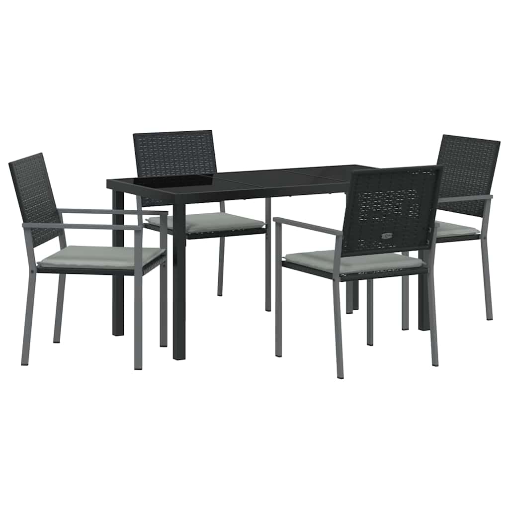 Set da Pranzo per Giardino 5 pcs Nero Poly Rattan 3379074