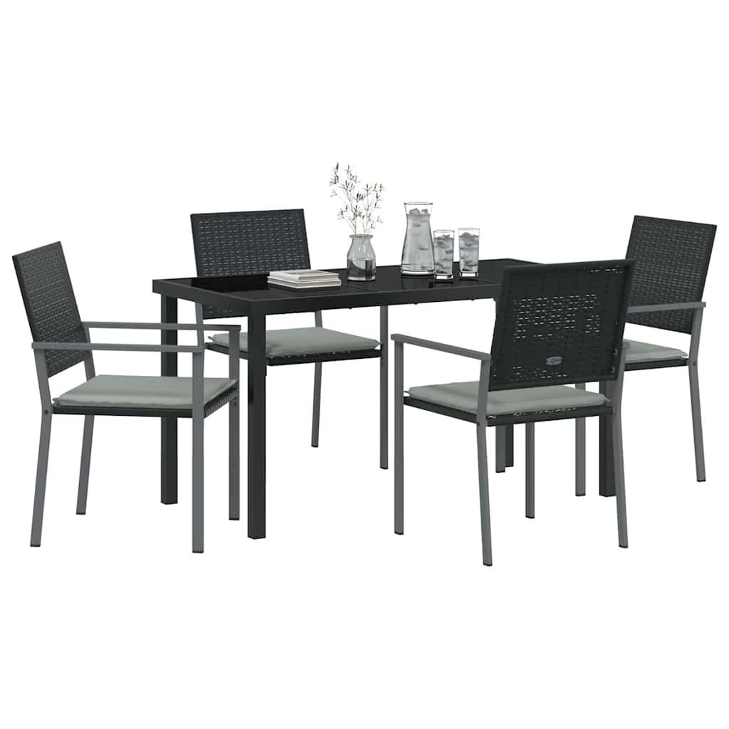 Set da Pranzo per Giardino 5 pcs Nero Poly Rattan 3379074