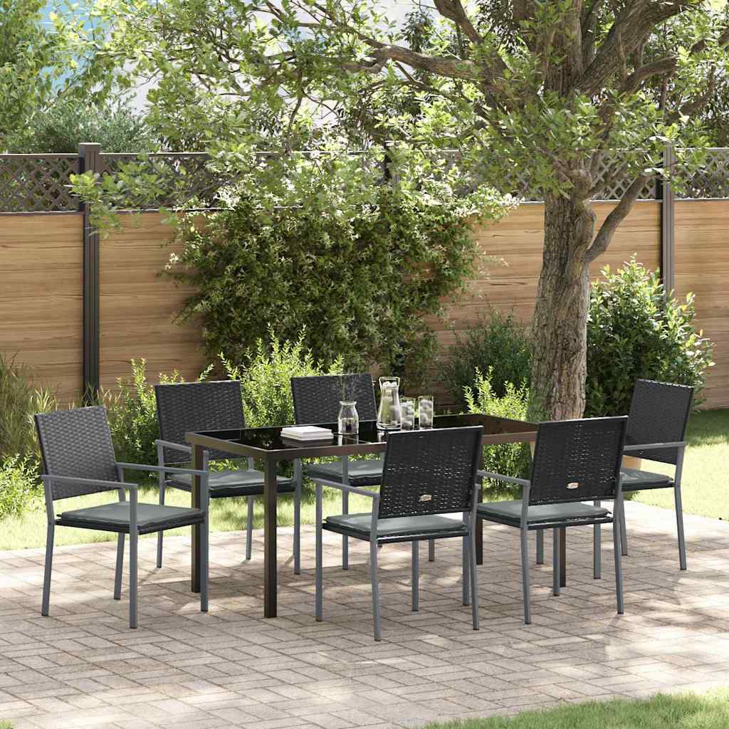 Set da Pranzo per Giardino 7 pcs Nero Poly Rattan 3379076