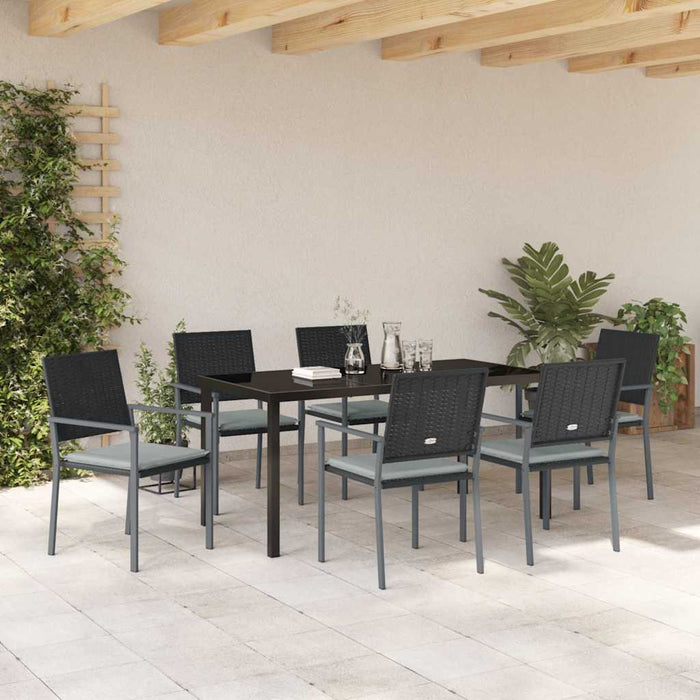 Set da Pranzo per Giardino 7 pcs Nero Poly Rattan 3379076