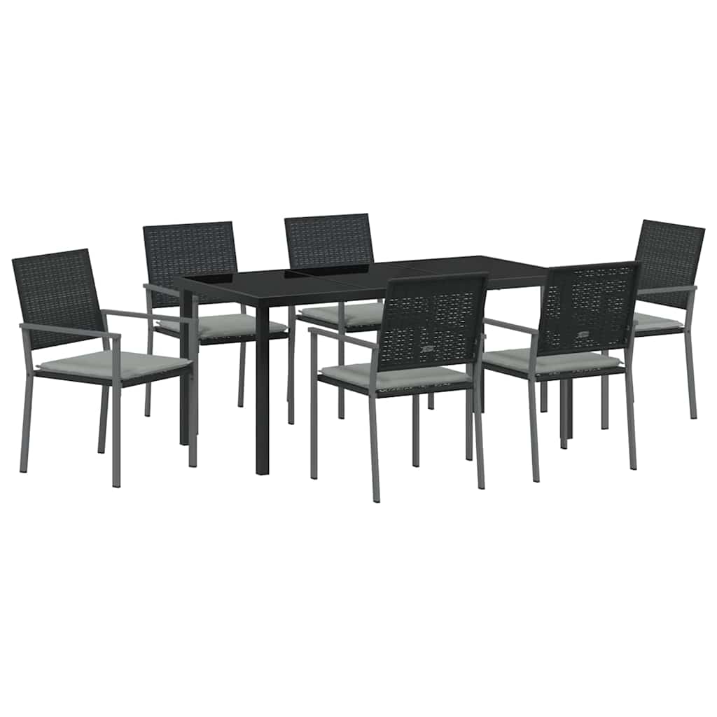 Set da Pranzo per Giardino 7 pcs Nero Poly Rattan 3379076