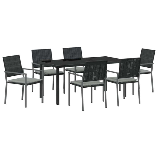 Set da Pranzo per Giardino 7 pcs Nero Poly Rattan 3379076