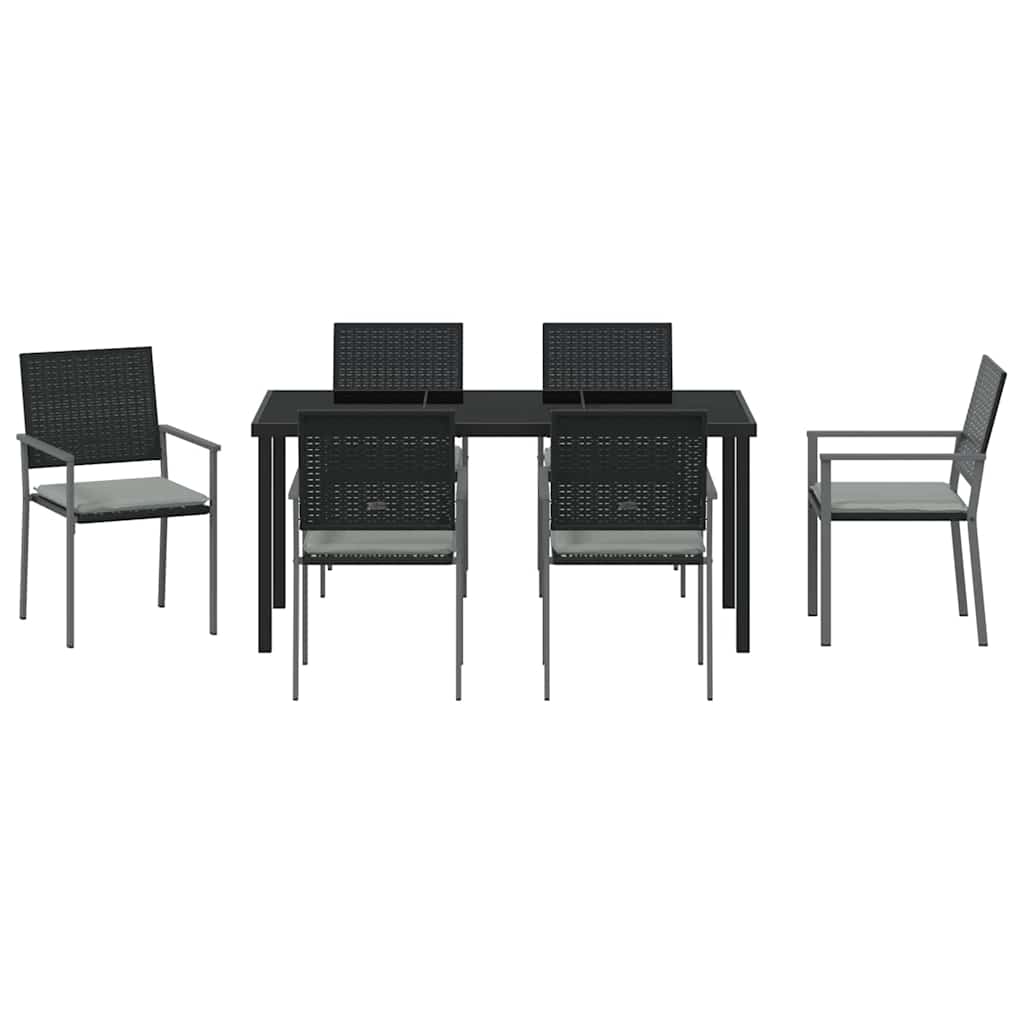 Set da Pranzo per Giardino 7 pcs Nero Poly Rattan 3379076