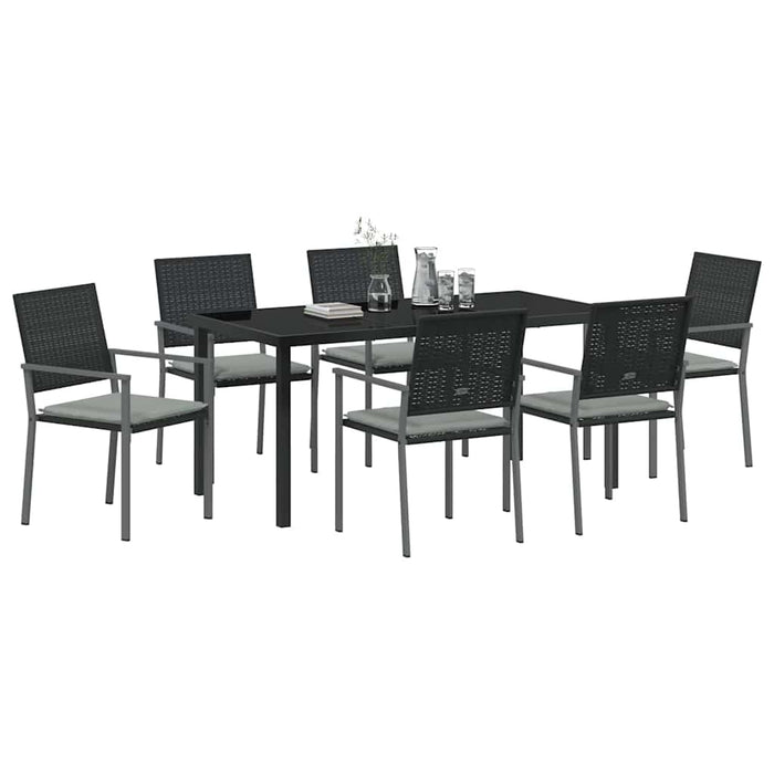 Set da Pranzo per Giardino 7 pcs Nero Poly Rattan 3379076
