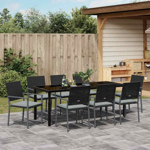 Set da Pranzo per Giardino 9 pcs Nero Poly Rattan 3379078