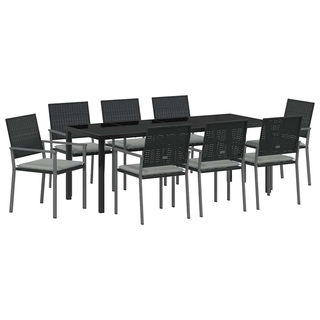 Set da Pranzo per Giardino 9 pcs Nero Poly Rattan 3379078