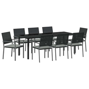 Set da Pranzo per Giardino 9 pcs Nero Poly Rattan 3379078