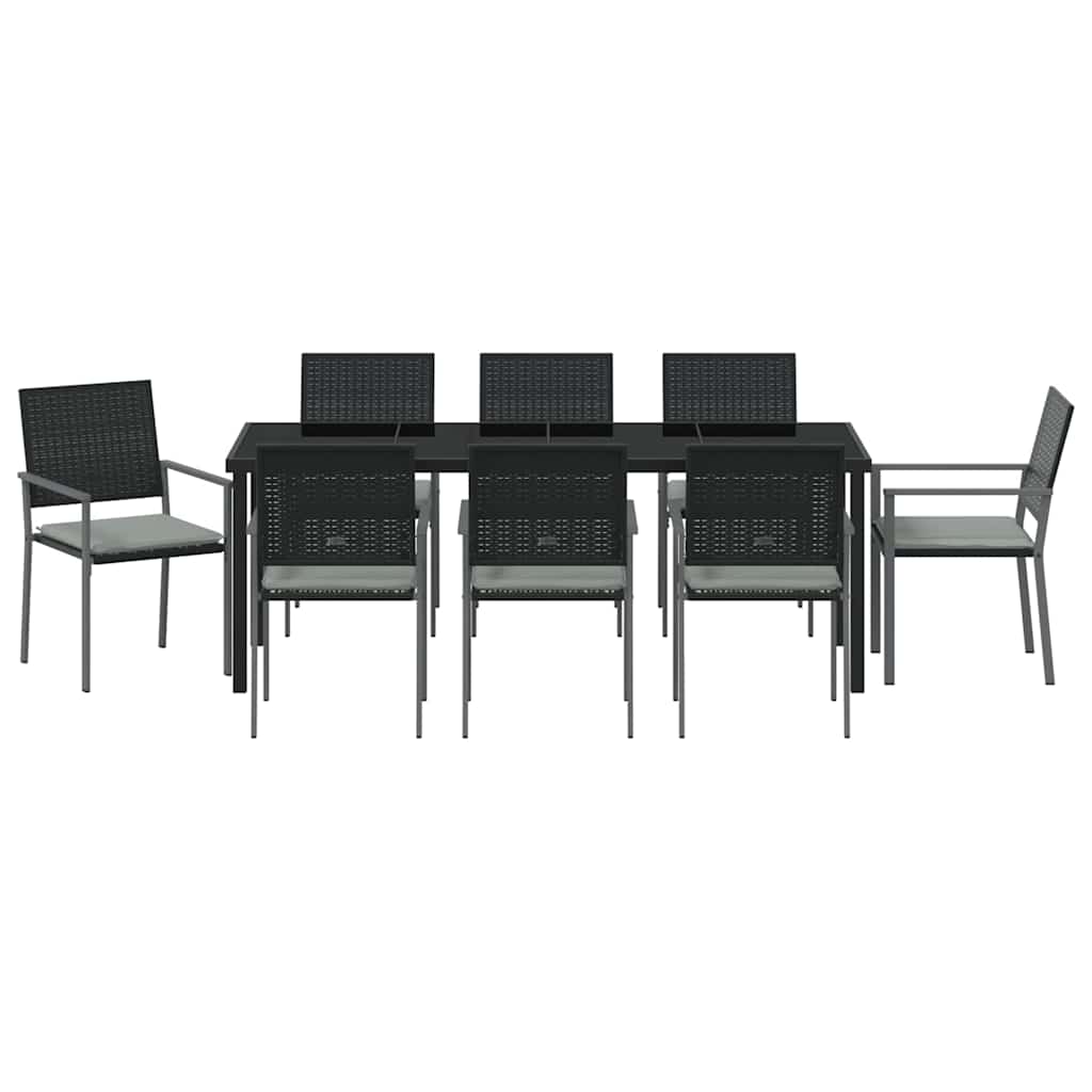 Set da Pranzo per Giardino 9 pcs Nero Poly Rattan 3379078