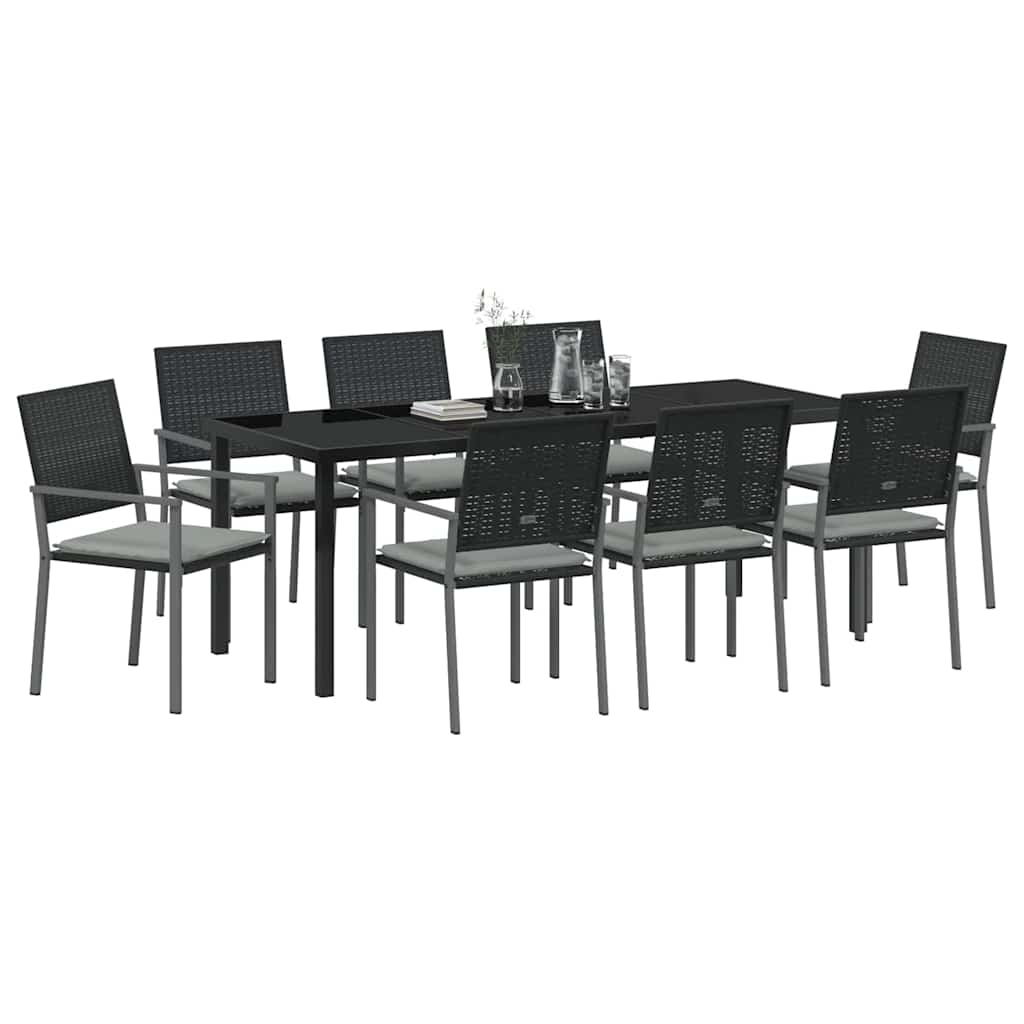 Set da Pranzo per Giardino 9 pcs Nero Poly Rattan 3379078