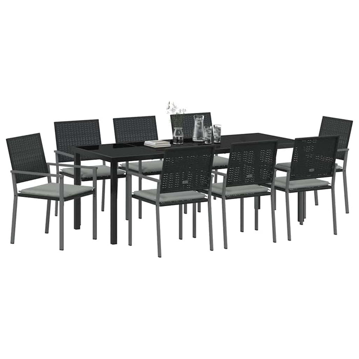 Set da Pranzo per Giardino 9 pcs Nero Poly Rattan 3379078