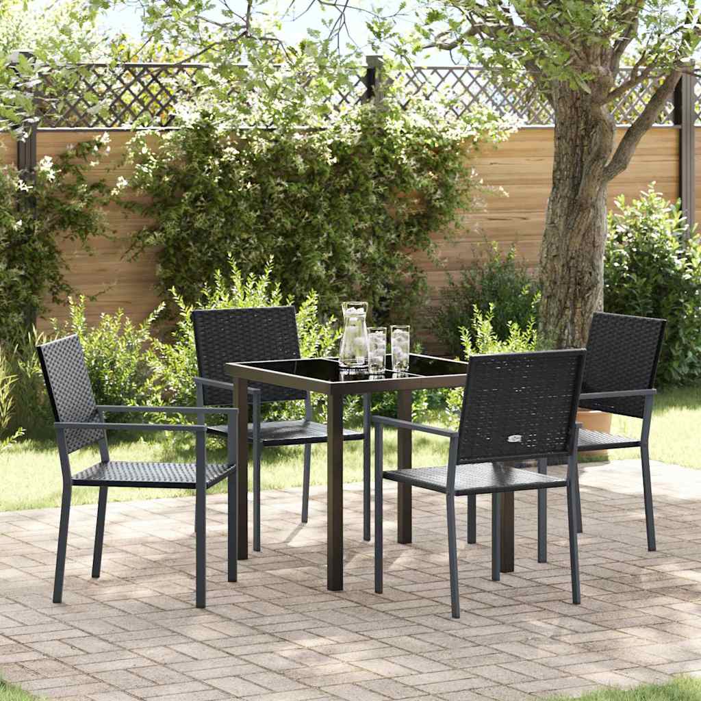 Set da Pranzo per Giardino 5 pcs Nero Poly Rattan 3379080