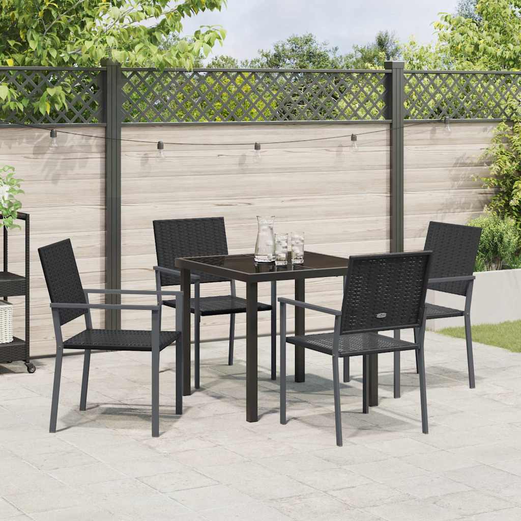 Set da Pranzo per Giardino 5 pcs Nero Poly Rattan 3379080