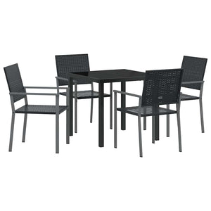 Set da Pranzo per Giardino 5 pcs Nero Poly Rattan 3379080