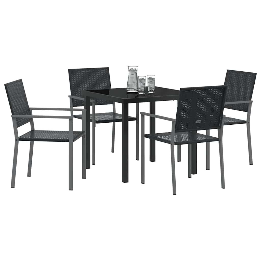 Set da Pranzo per Giardino 5 pcs Nero Poly Rattan 3379080