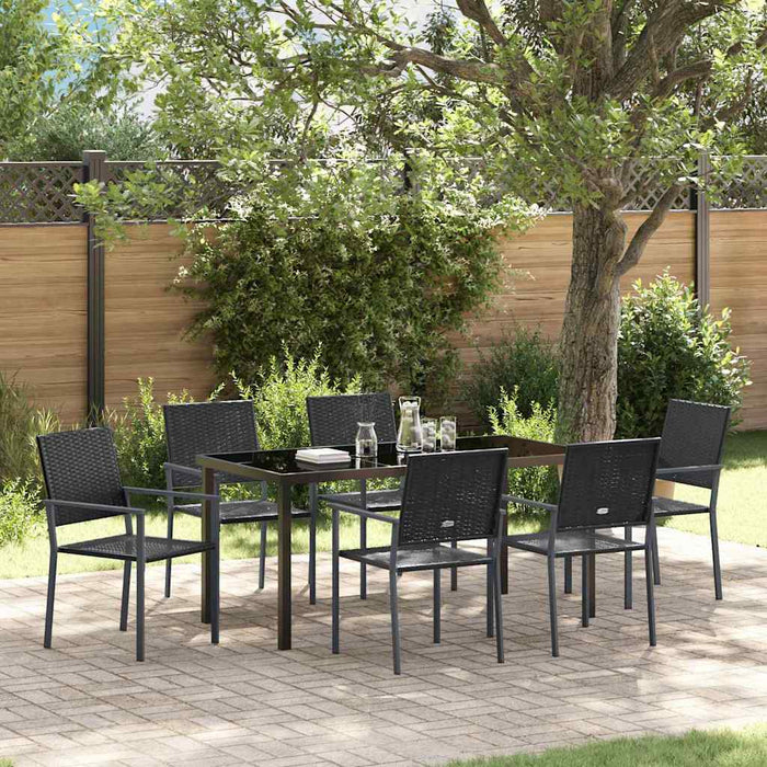 Set da Pranzo per Giardino 7 pcs Nero Poly Rattan 3379083