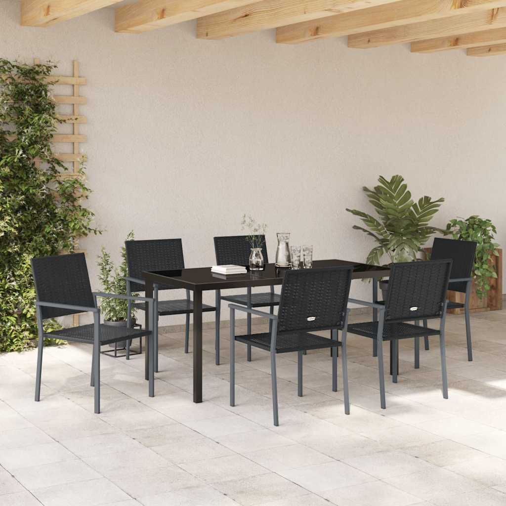 Set da Pranzo per Giardino 7 pcs Nero Poly Rattan 3379083
