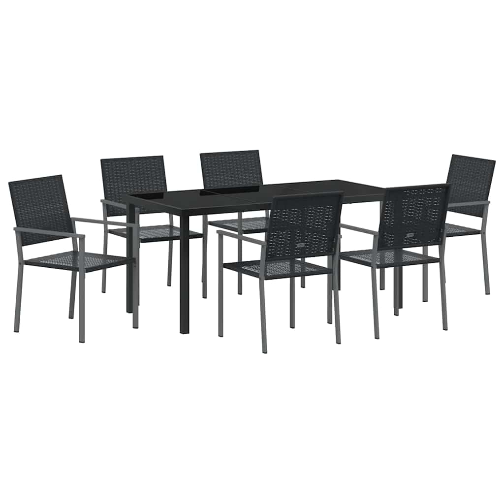 Set da Pranzo per Giardino 7 pcs Nero Poly Rattan 3379083