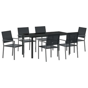 Set da Pranzo per Giardino 7 pcs Nero Poly Rattan 3379083