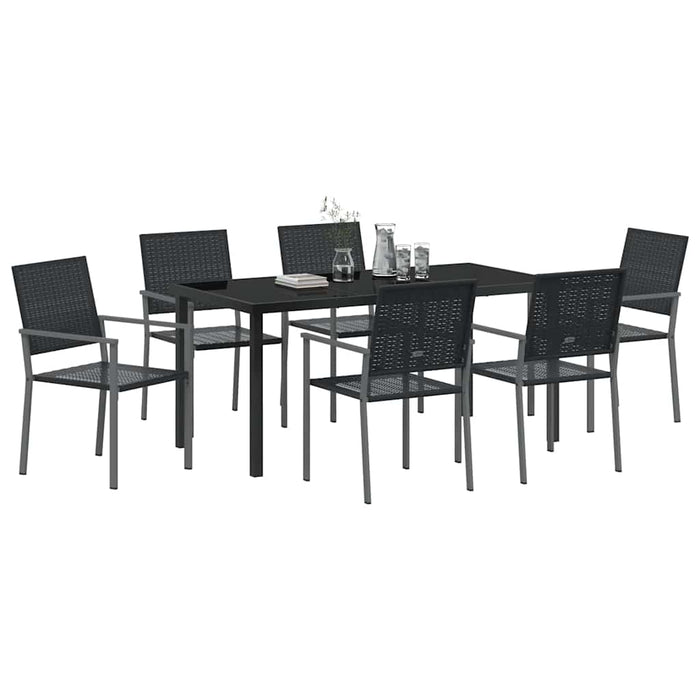 Set da Pranzo per Giardino 7 pcs Nero Poly Rattan 3379083
