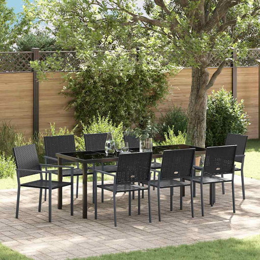 Set da Pranzo per Giardino 9 pcs Nero Poly Rattan 3379085