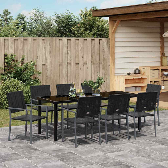Set da Pranzo per Giardino 9 pcs Nero Poly Rattan 3379085