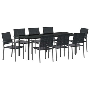 Set da Pranzo per Giardino 9 pcs Nero Poly Rattan 3379085