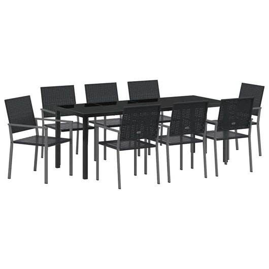 Set da Pranzo per Giardino 9 pcs Nero Poly Rattan 3379085