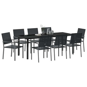 Set da Pranzo per Giardino 9 pcs Nero Poly Rattan 3379085