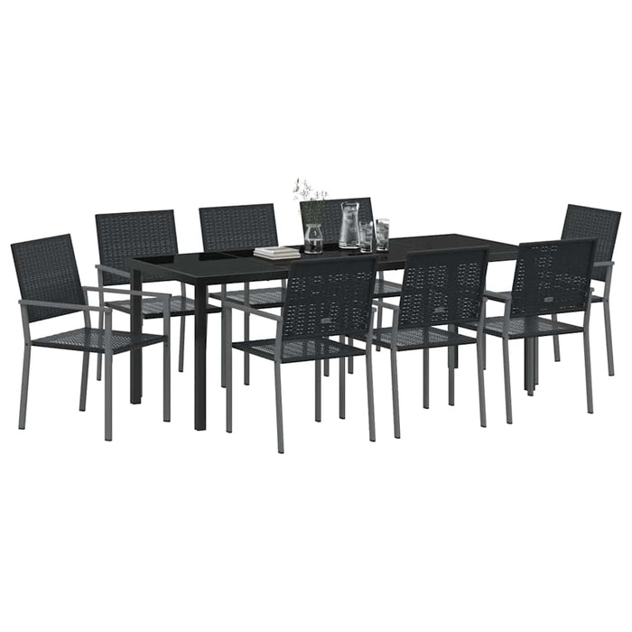 Set da Pranzo per Giardino 9 pcs Nero Poly Rattan 3379085