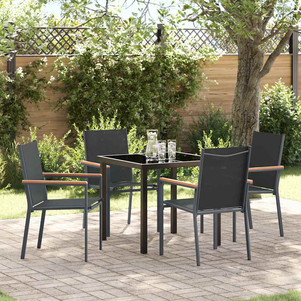 Set da pranzo da giardino 5 pezzi  Nero in Textilene e Acciaio 3379087