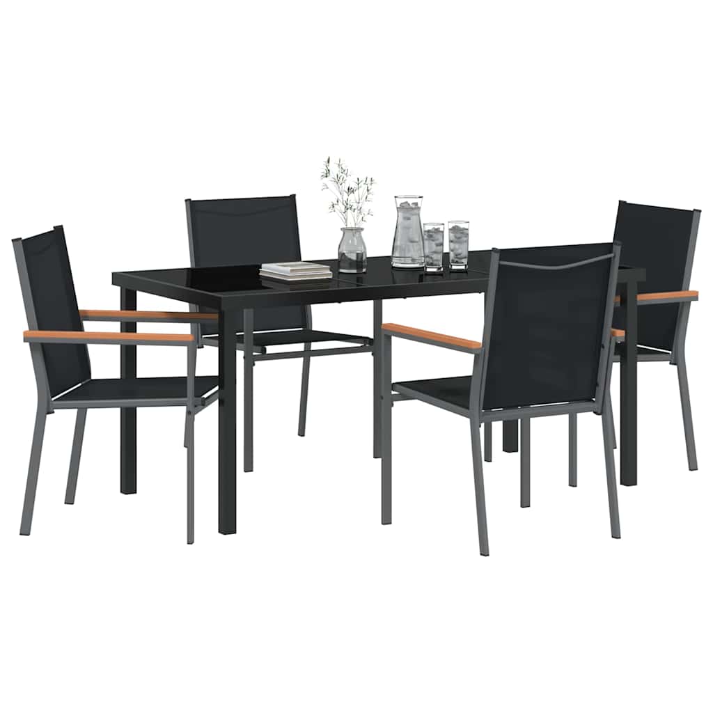 Set da pranzo da giardino 5 pezzi  in acciaio e Textilene nero 3379089
