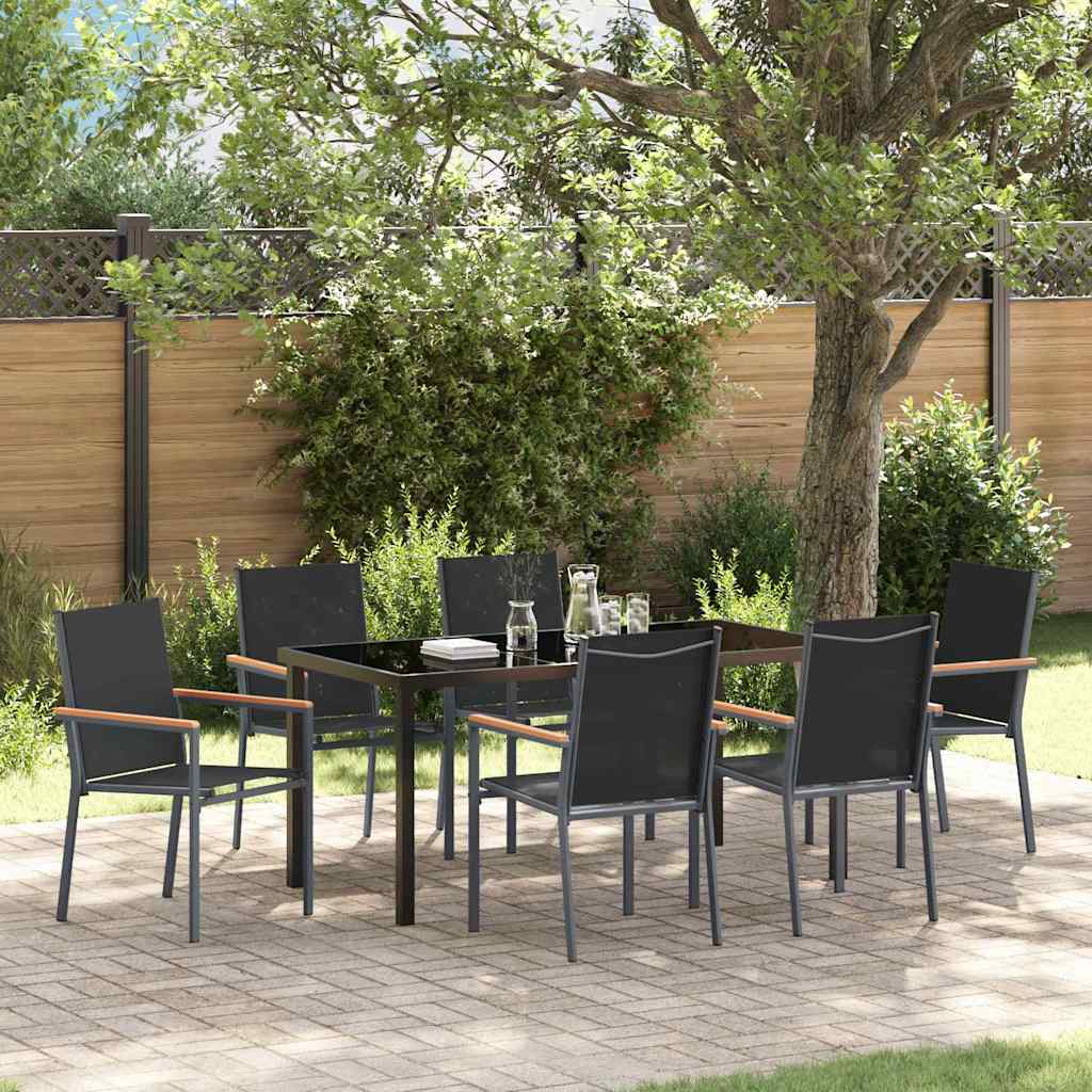Set da Pranzo per Giardino 7 pcs Nero Textilene e acciaio 3379090