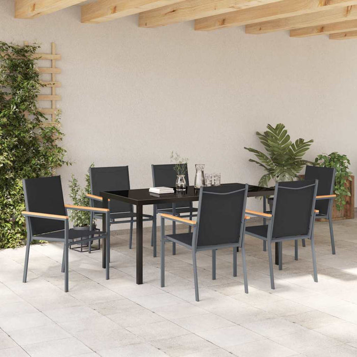Set da Pranzo per Giardino 7 pcs Nero Textilene e acciaio 3379090