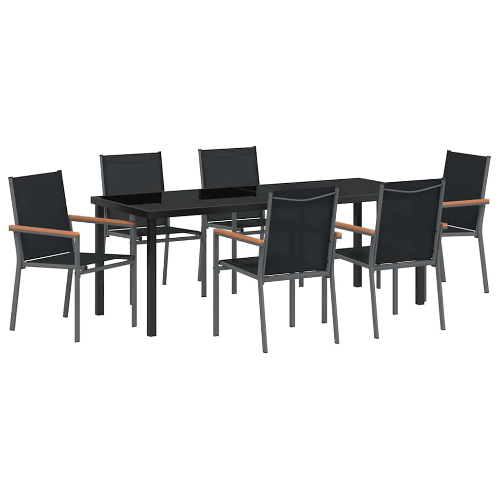 Set da Pranzo per Giardino 7 pcs Nero Textilene e acciaio 3379091