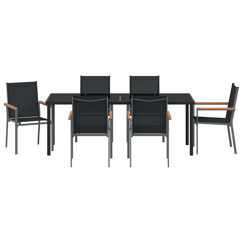 Set da Pranzo per Giardino 7 pcs Nero Textilene e acciaio 3379091
