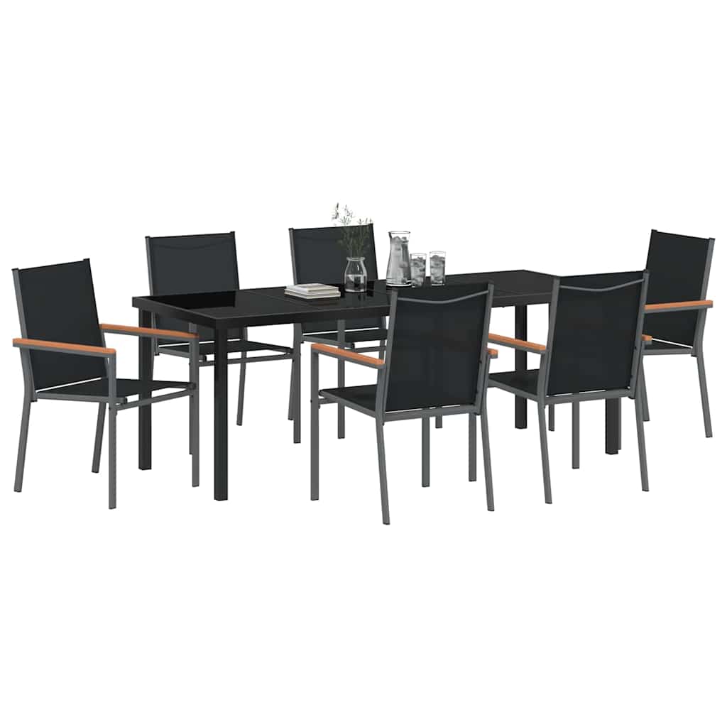 Set da Pranzo per Giardino 7 pcs Nero Textilene e acciaio 3379091